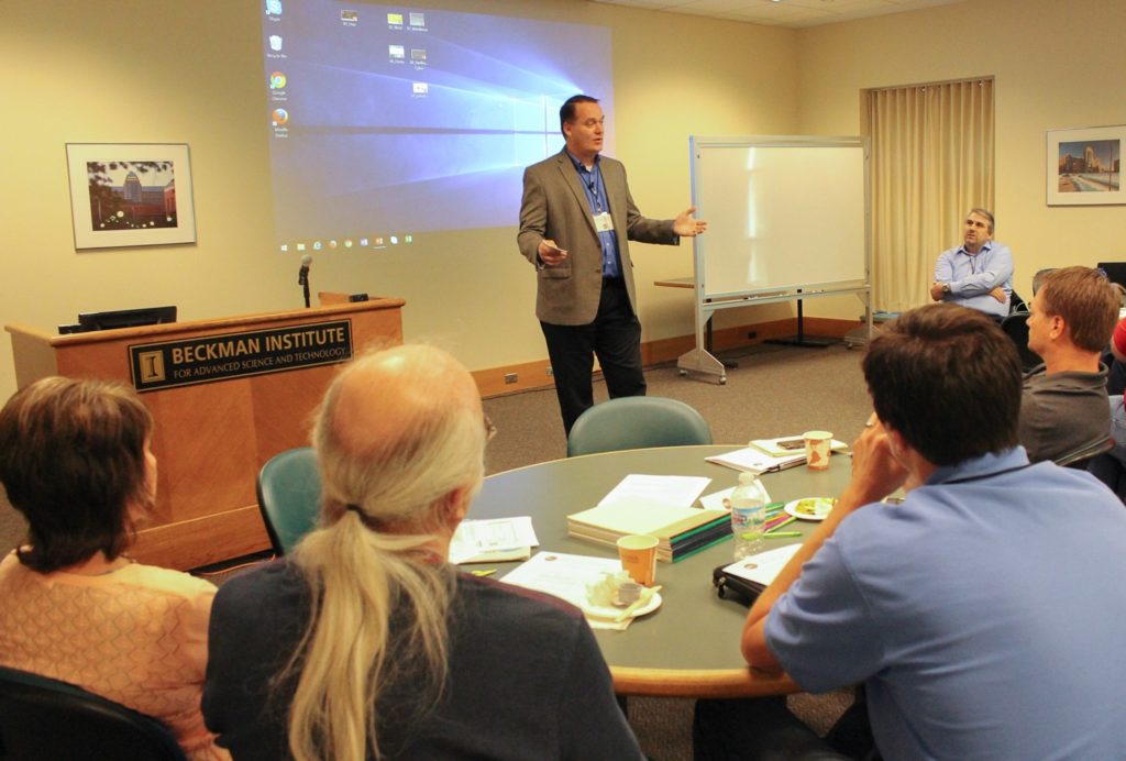 Ed VanHoose, general manager of Clay Electric Cooperative, talks to students and faculty about cybersecurity careers at the NRECA cyber MAG held at the University of Illinois in Champaign. (Photo By: Bob Gibson)
