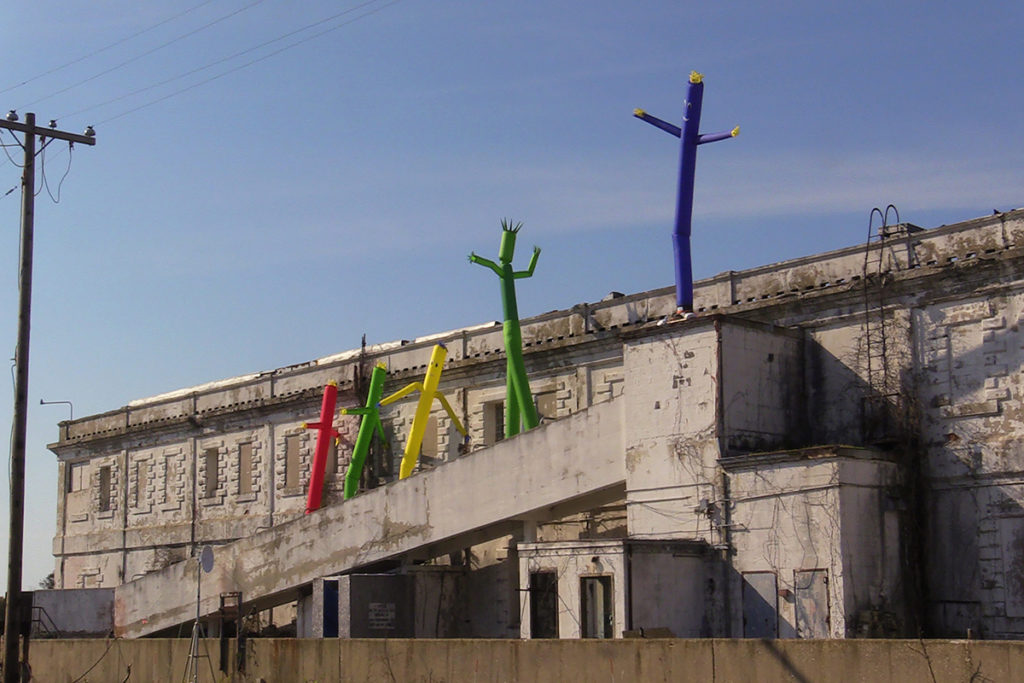 Colorful air dancers indicate to NRECA and other participants in DARPA's test involving cyber and grid sabotage that they've achieved their goal of restoring power on Plum Island. (Photo Credit: DARPA)