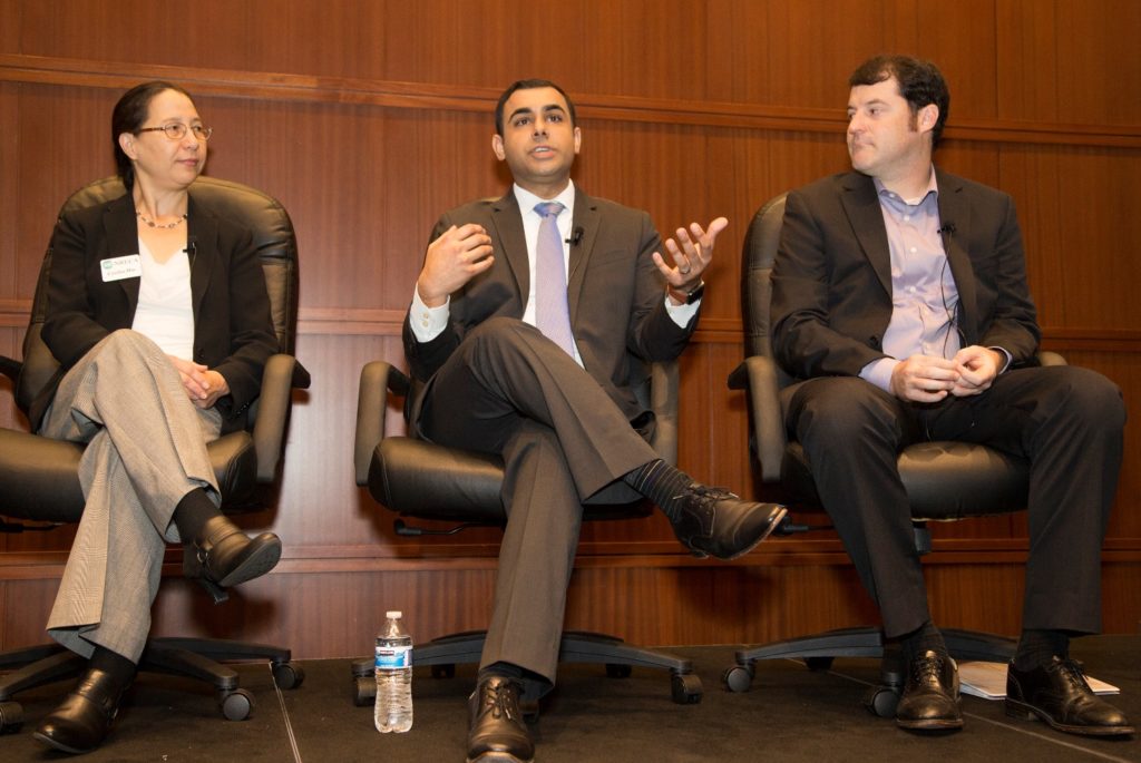 (L-R) Cynthia Hsu, Puesh Kumar and Chris Butera discuss cybersecurity during a forum at NRECA. (Photo By: Dennis Gainer/NRECA)