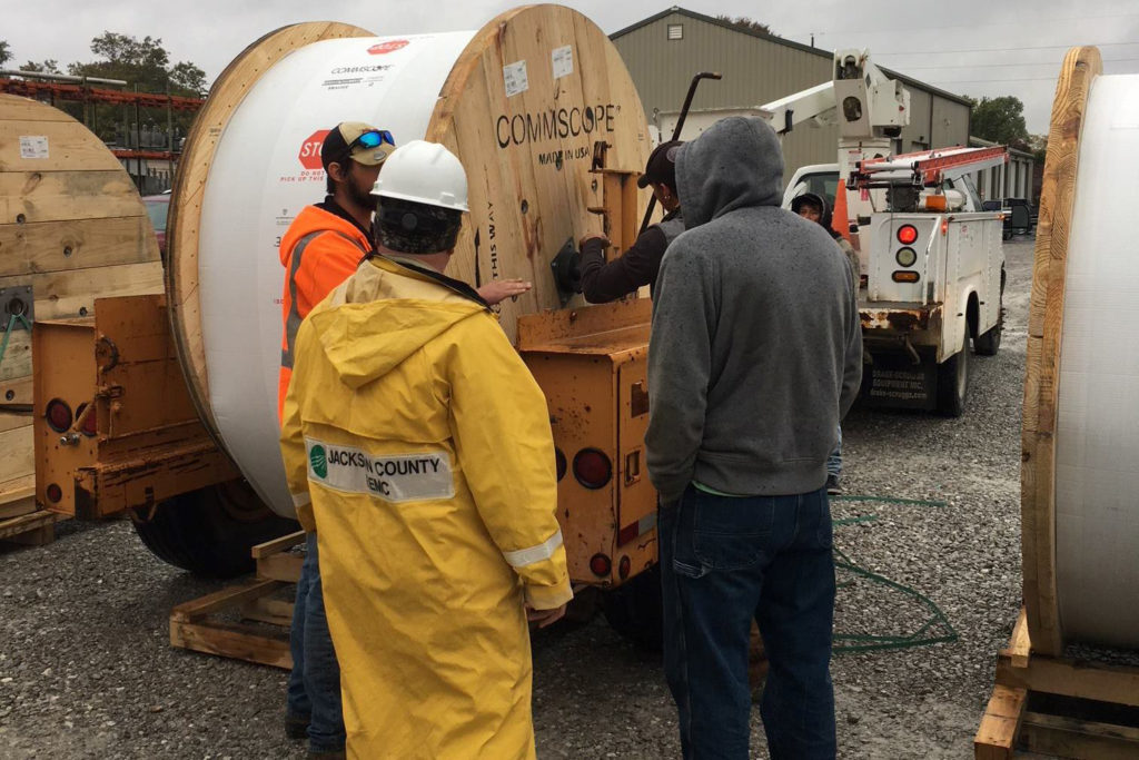 With fiber and materials ready, construction begins on Jackson County REMC’s broadband network. (Photo By: Jackson County REMC)